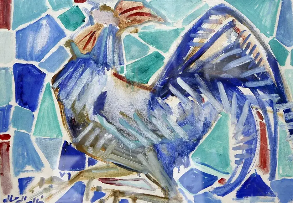 Khaled Rahhal, Cockerel, 1976, acrylic on canvas.