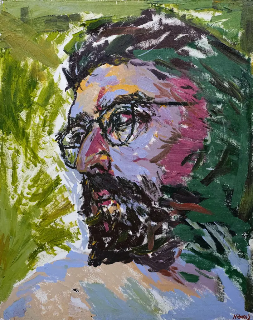 Nibras Kazimi, Self-portrait, acrylic on canvas, 30 × 40 cm