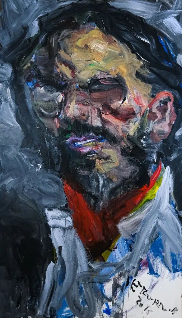 Serwan Baran, Self-Portrait, acrylic on canvas, 100 × 220 cm