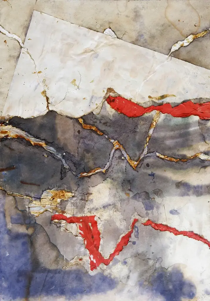 Shakir Hassan Al Saeed, The Red and the Blue, 1983, mixed media. 49 x 71 cm.