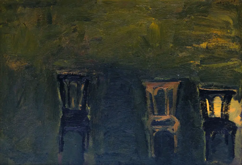 Hani Alqam, Untitled, acrylic on wood, 50 × 70 cm