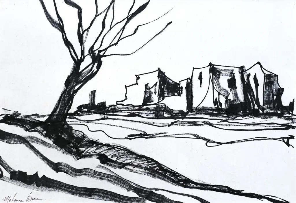 Muhanna Durra, Untitled, black marker on white paper, 50 × 60 cm