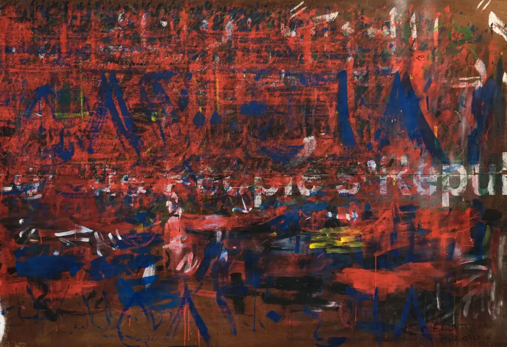 Salameh Nematt, Untitled, mixed media on wood boards, 140 × 200 cm