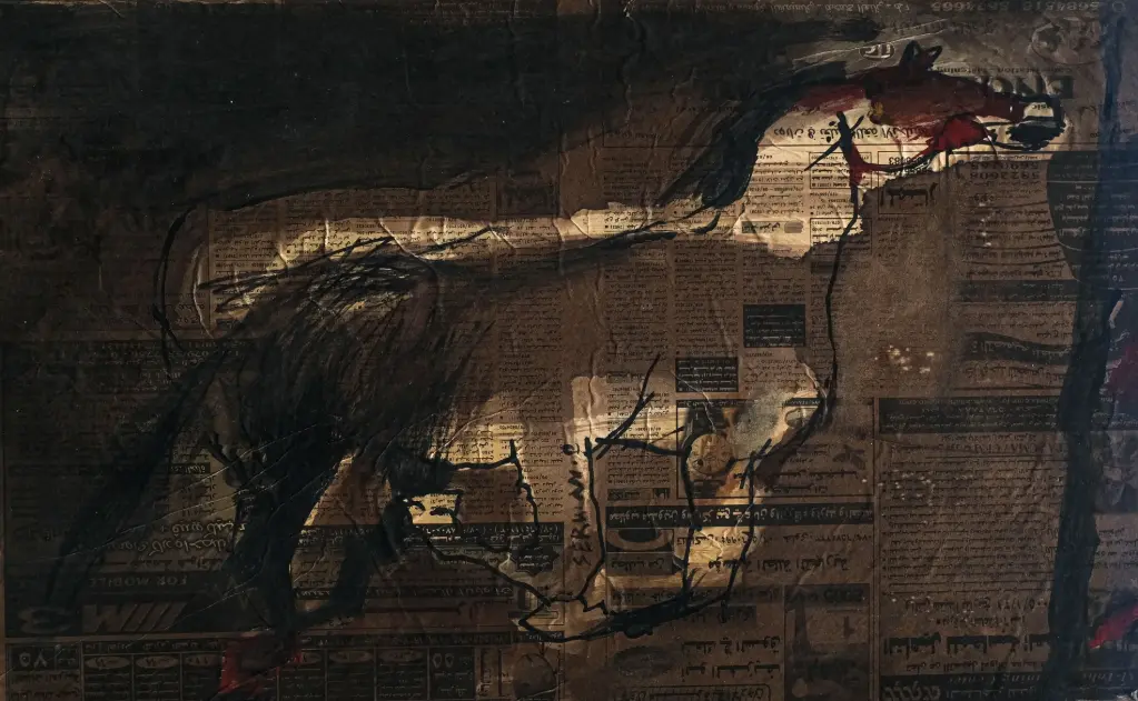 Serwan Baran, Untitled, mixed media on newsprint.