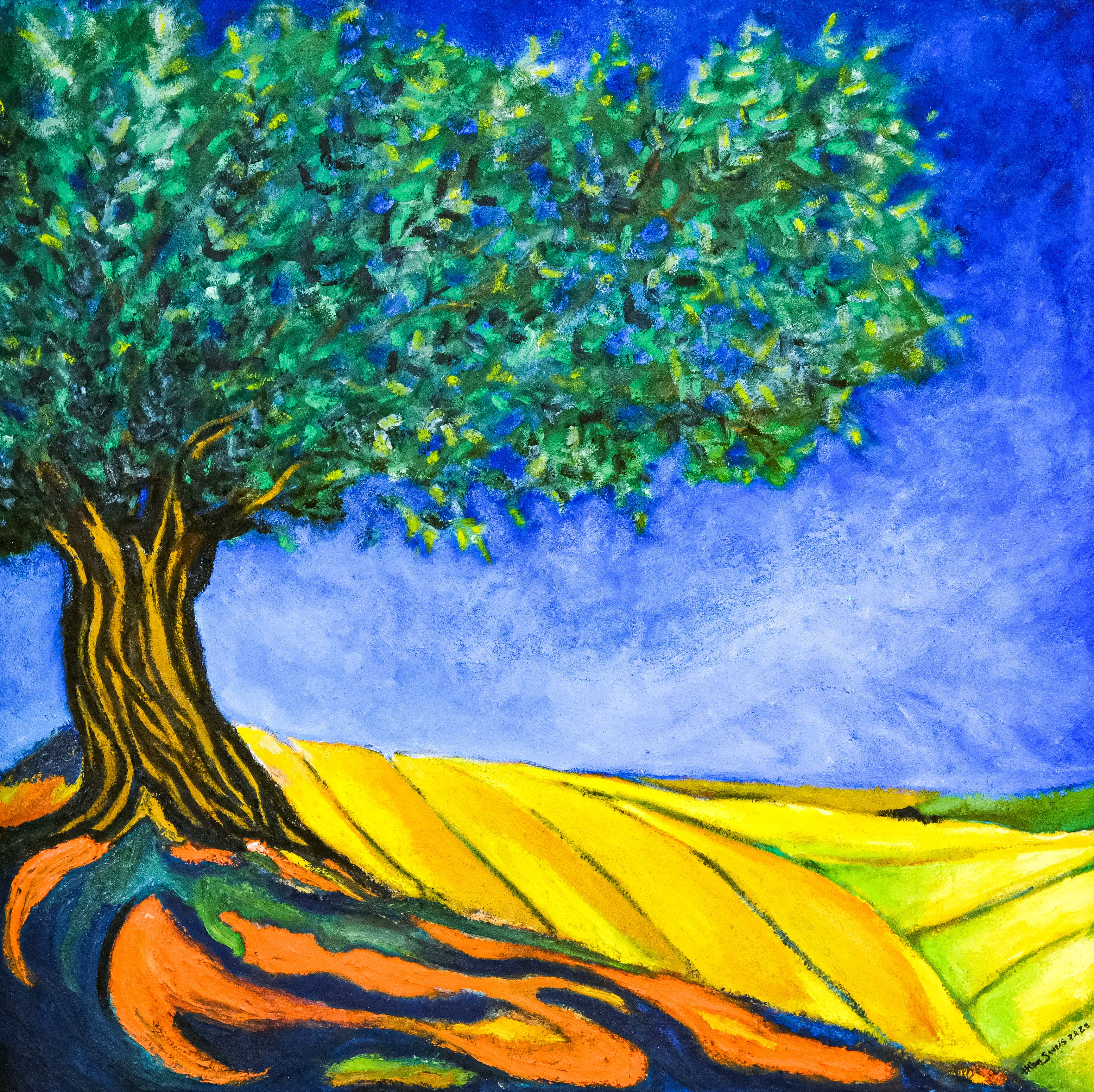 Heba Sweiss, Untitled, oil and sand on canvas, 150 × 150 cm