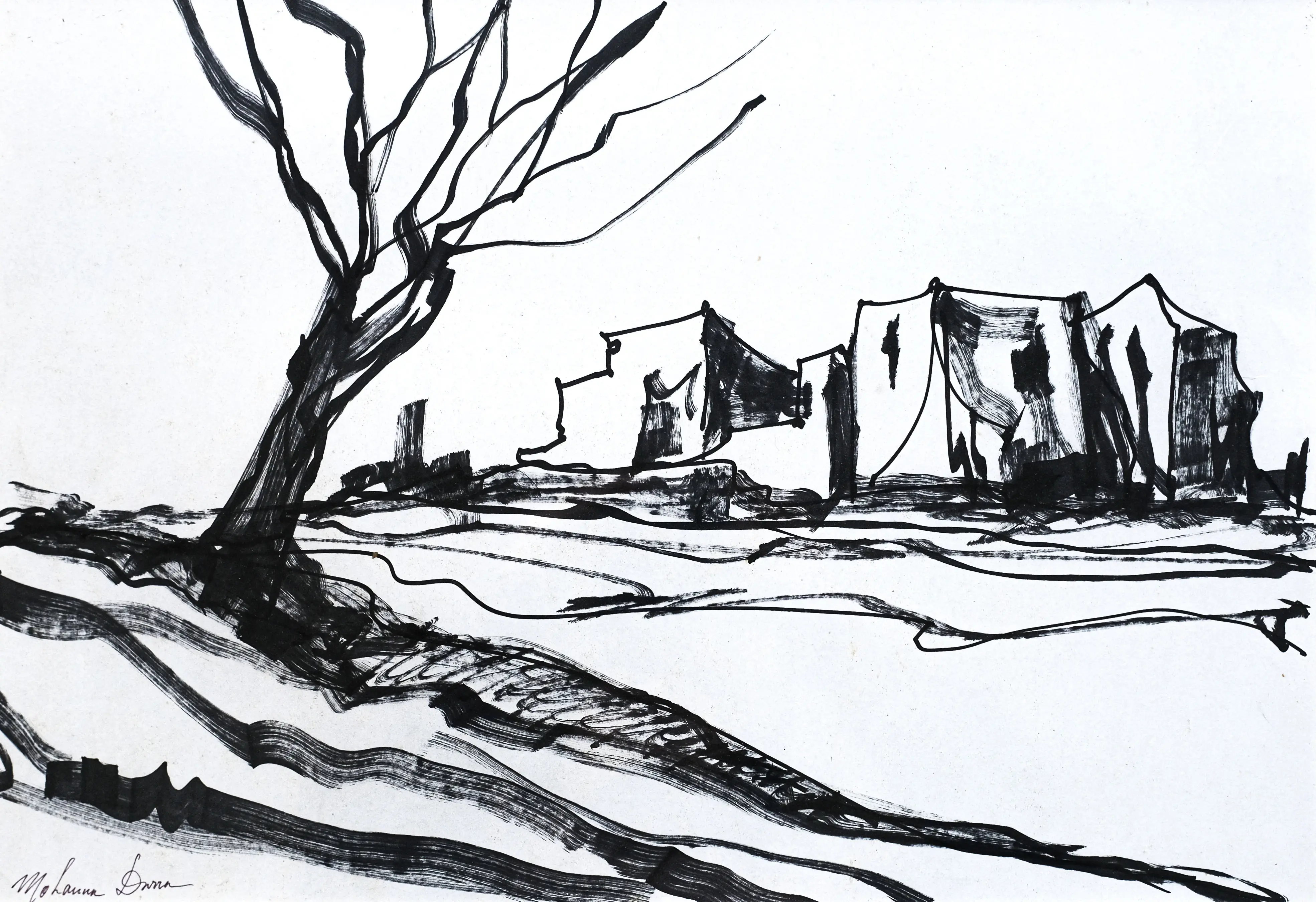 Muhanna Durra, Untitled, black marker on white paper, 50 × 60 cm