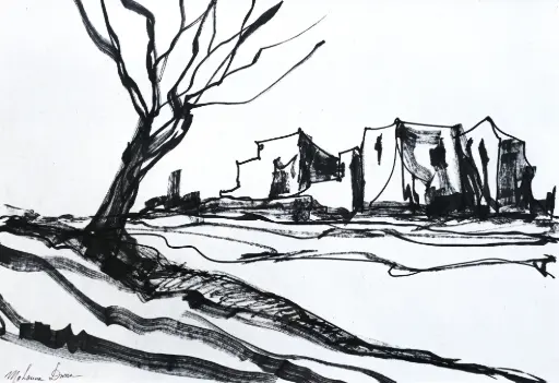 Muhanna Durra, Untitled, black marker on white paper, 50 × 60 cm