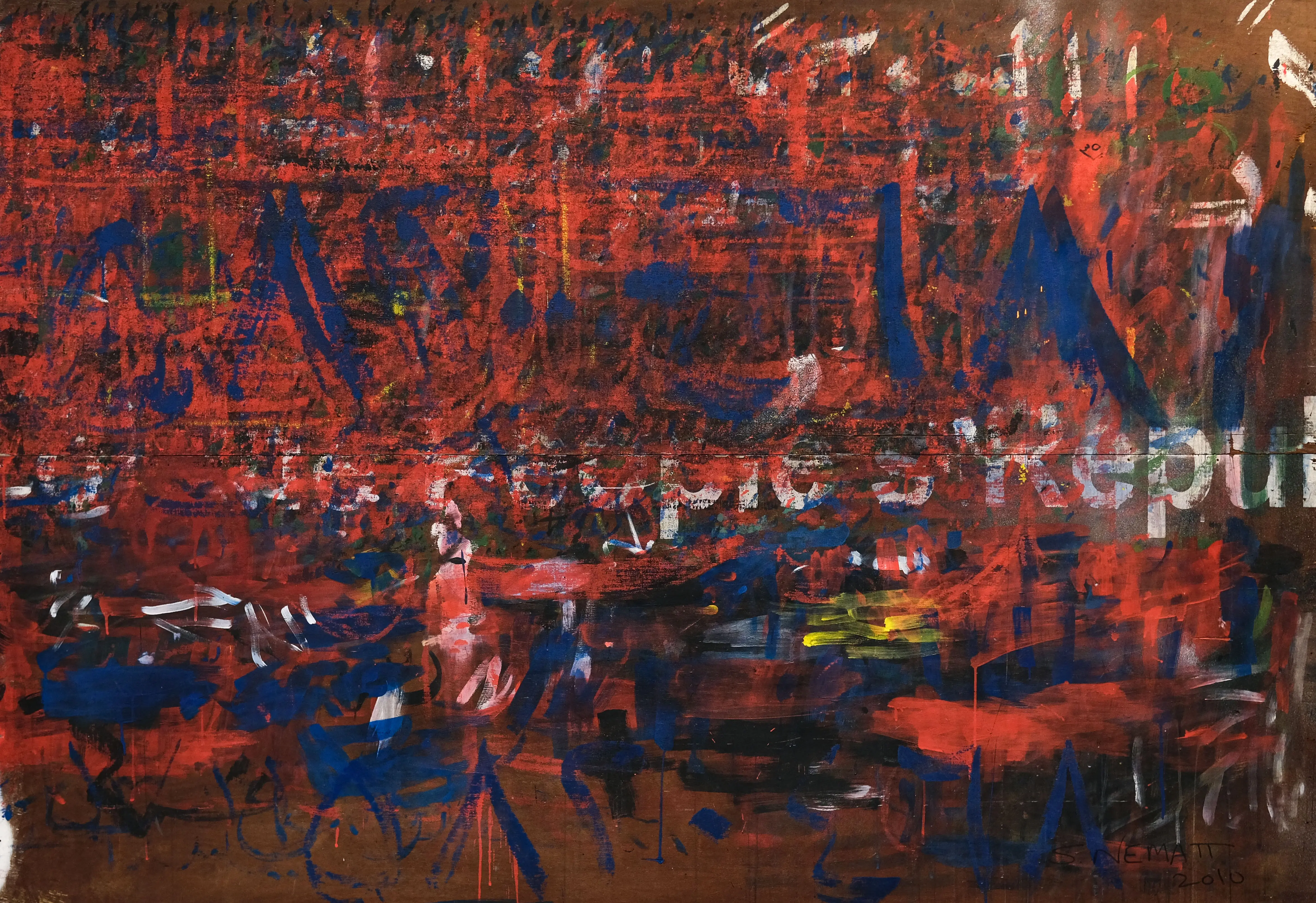 Salameh Nematt, Untitled, mixed media on wood boards, 140 × 200 cm